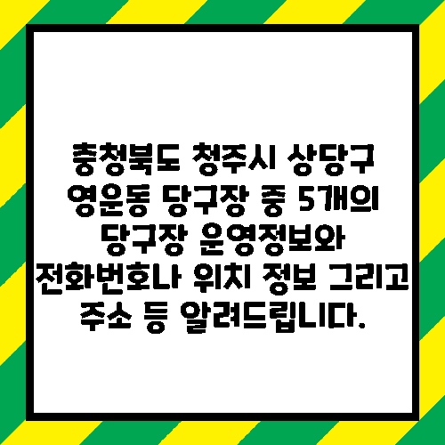 충청북도 청주시 상당구 영운동 당구장 중 5개의 당구장 운영정보와 전화번호나 위치 정보 그리고 주소 등 알려드립니다.