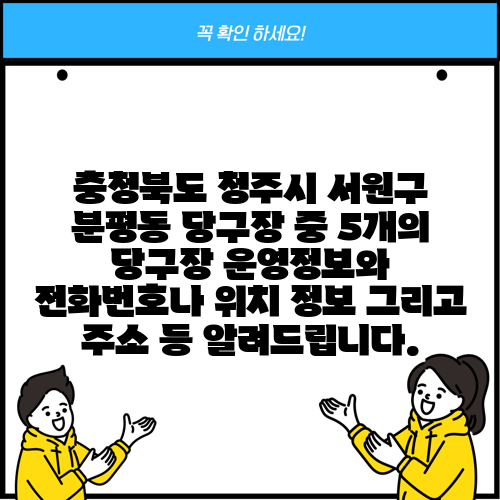 충청북도 청주시 서원구 분평동 당구장 중 5개의 당구장 운영정보와 전화번호나 위치 정보 그리고 주소 등 알려드립니다.