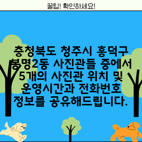 충청북도 청주시 흥덕구 봉명2동 사진관들 중에서 5개의 사진관 위치 및 운영시간과 전화번호 정보를 공유해드립니다.