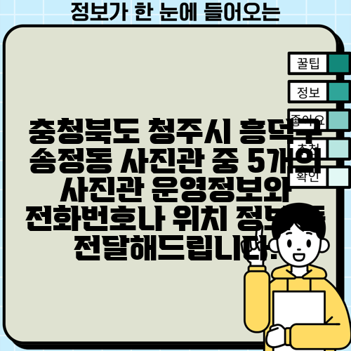 충청북도 청주시 흥덕구 송정동 사진관 중 5개의 사진관 운영정보와 전화번호나 위치 정보 등 전달해드립니다.