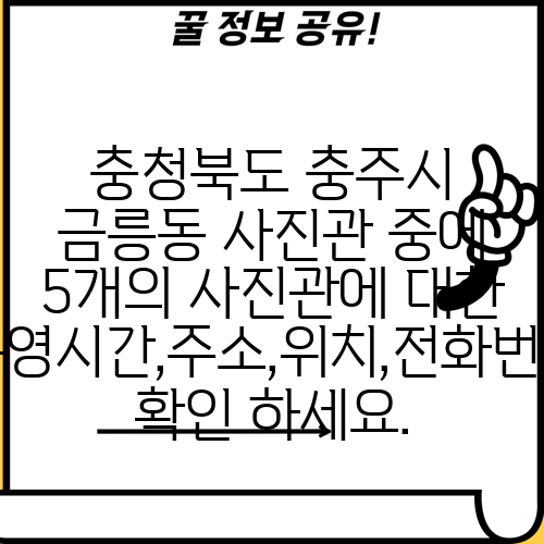 충청북도 충주시 금릉동 사진관 중에 5개의 사진관에 대한 운영시간,주소,위치,전화번호 확인 하세요.
