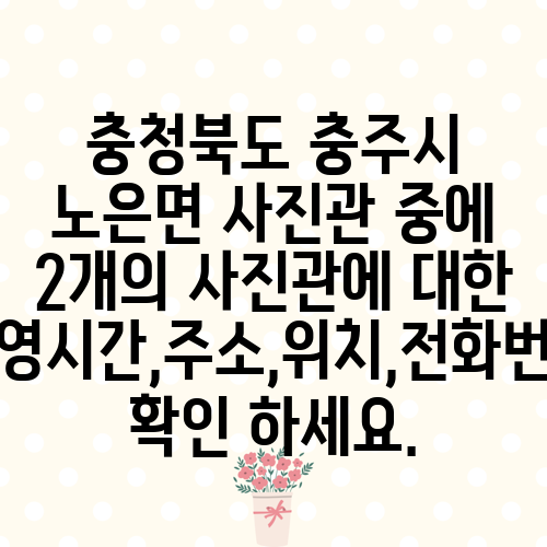 충청북도 충주시 노은면 사진관 중에 2개의 사진관에 대한 운영시간,주소,위치,전화번호 확인 하세요.
