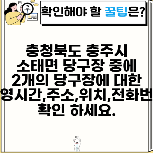 충청북도 충주시 소태면 당구장 중에 2개의 당구장에 대한 운영시간,주소,위치,전화번호 확인 하세요.