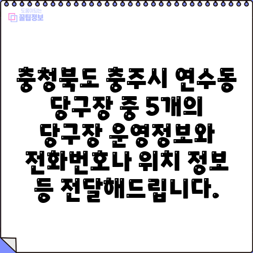 충청북도 충주시 연수동 당구장 중 5개의 당구장 운영정보와 전화번호나 위치 정보 등 전달해드립니다.